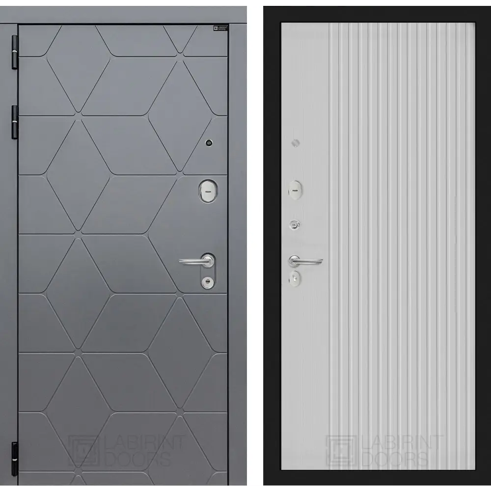 91697773 Входная дверь Labirintdoors Космо с панелью Хомс левый 205х88см цвет графит софт/белый софт рельеф STLM-0900810