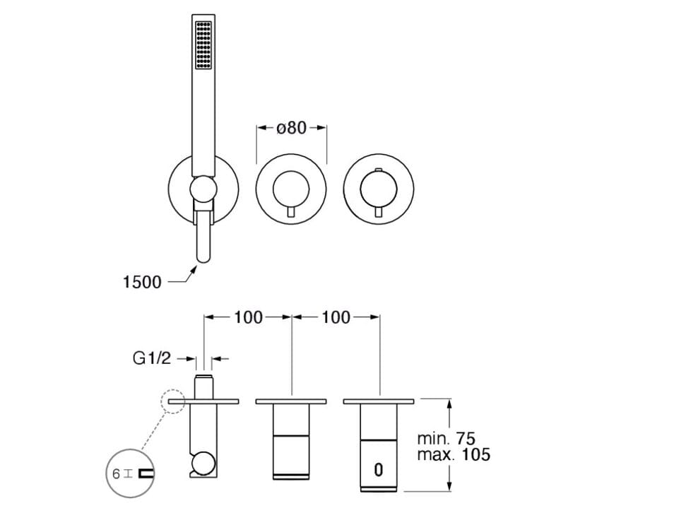 Термостатический однорычажный смеситель для душа с 3 отверстиями CRISTINA Rubinetterie зеленый триколор ARCH-00071863 - Вид №2