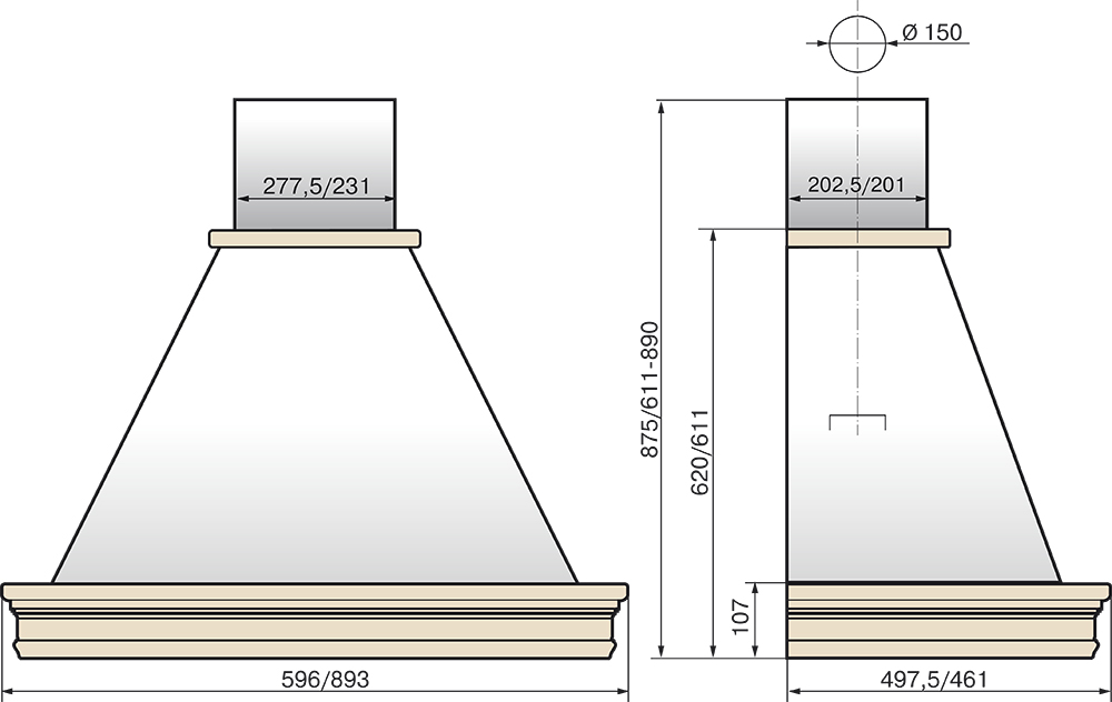 1222420 Вытяжка каминная ELIKOR Вилла Валенсия 90П-650-П3Д бежевый/бежевый STDN-0030143 - Вид №1