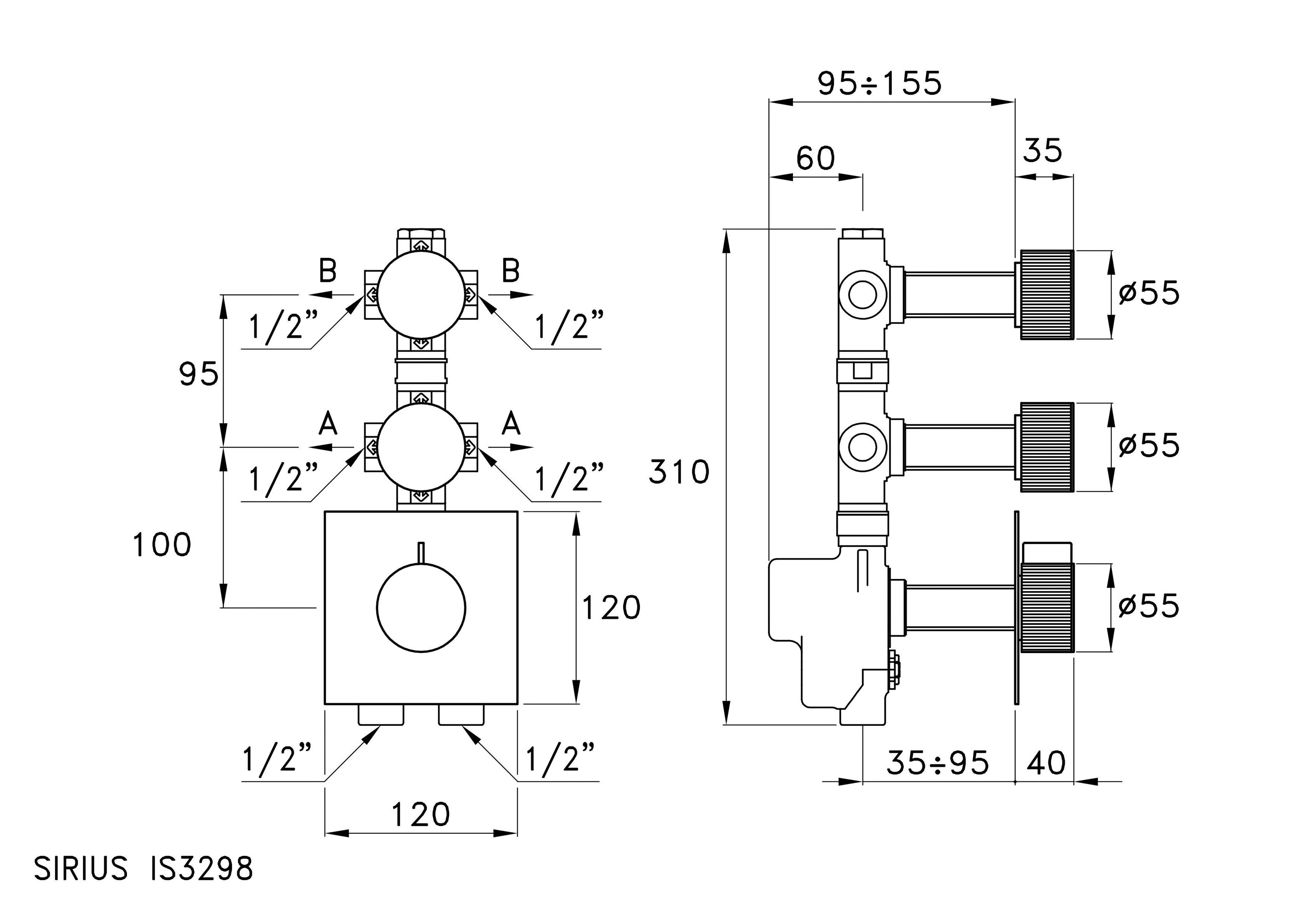 Термостатический набор для душа с 3 отверстиями RUBINETTERIE STELLA ARCH-00123065 - Вид №6