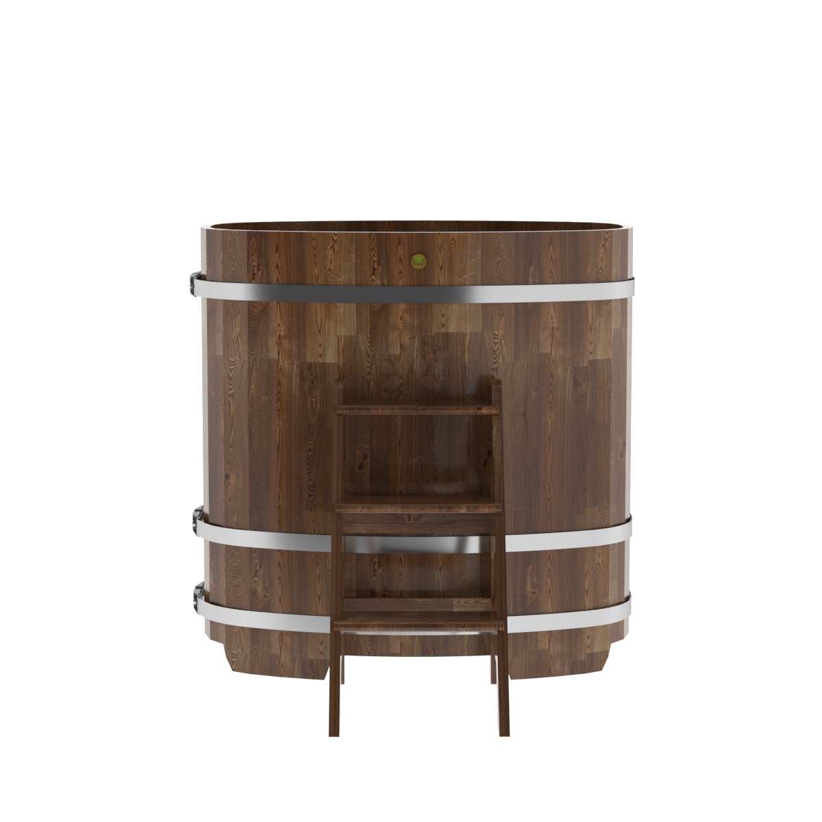 1385 Купель овальная из сращенных ламелей лиственницы 0,76х1,16х1,2 морёный Alyarus  - Вид №3