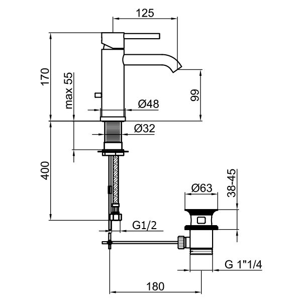 EL830102564 Смеситель для раковины Webert Elio - Вид №1