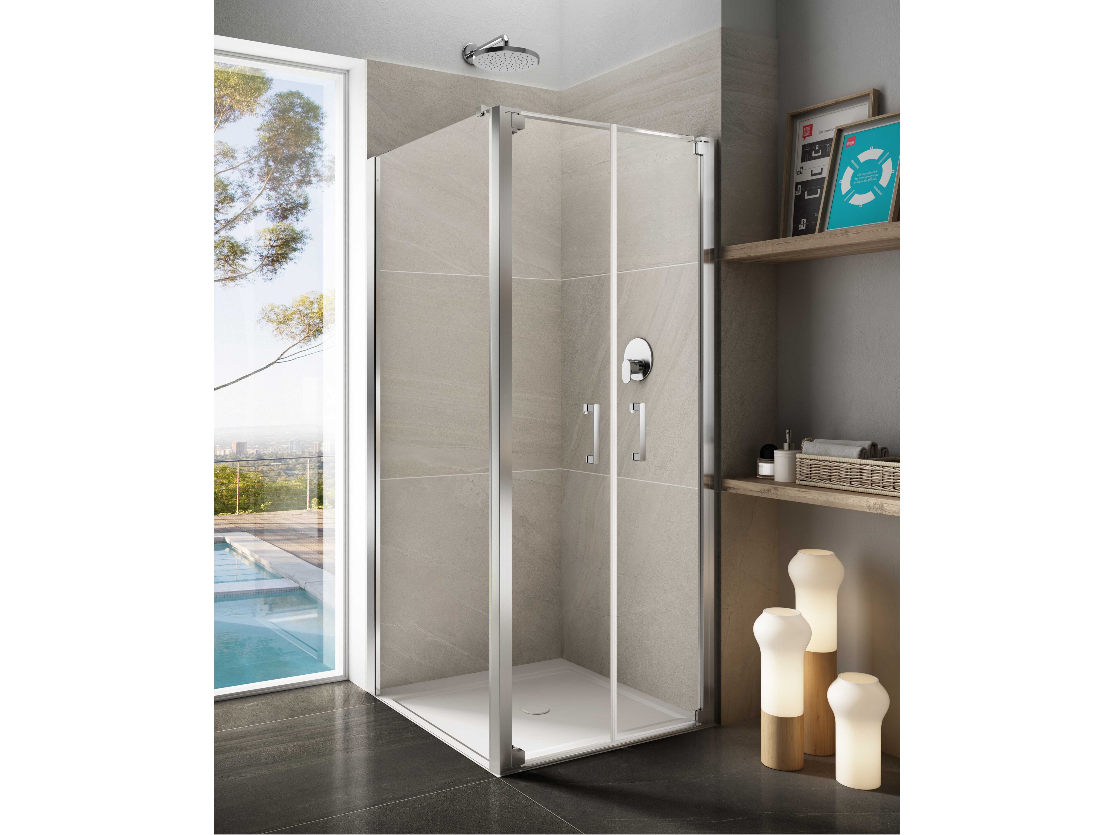 Угловая душевая кабина из закаленного стекла с распашной дверью Provex Industrie ARCH-00030108 - Вид №1