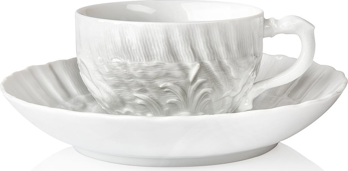 73554 Meissen Чашка чайно-кофейная с блюдцем 140мл "Лебединый сервиз" (белый рельеф) Фарфор, Керамика 