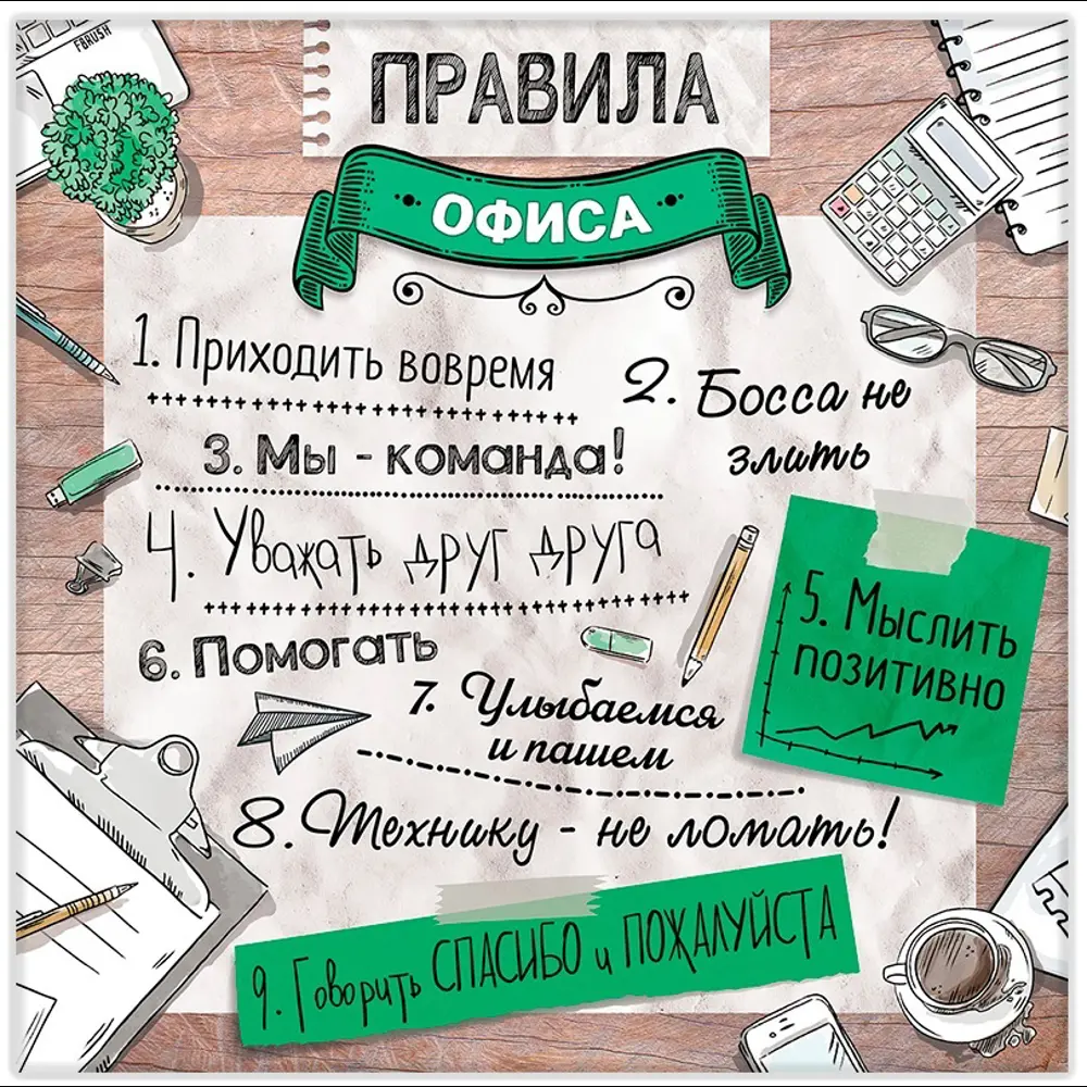 Картина на холсте Офисные правила 30x30 см 87233234 STLM-2183952 FBRUSH 