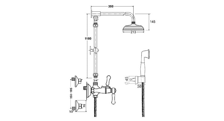 Настенная душевая колонна с ручным душем rvb 1935 Лимож ARCH-00067276 - Вид №2