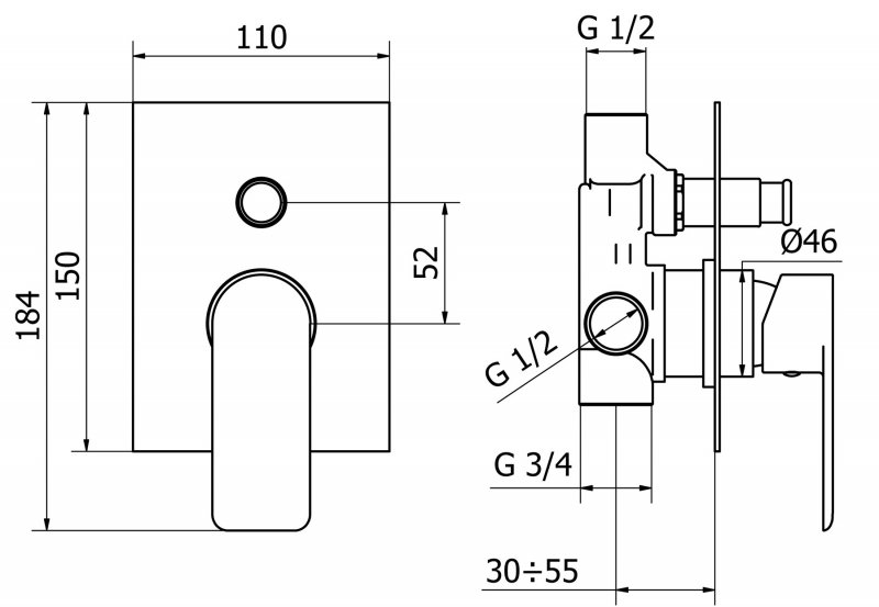 Встраиваемый однорычажный смеситель для душа с переключателем Cezares FURORE-VDIM-01-Cr  - Вид №1