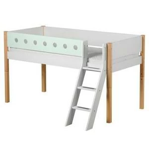 Кровать Flexa White с наклонной лестницей, 200 см, мятная лакированная
