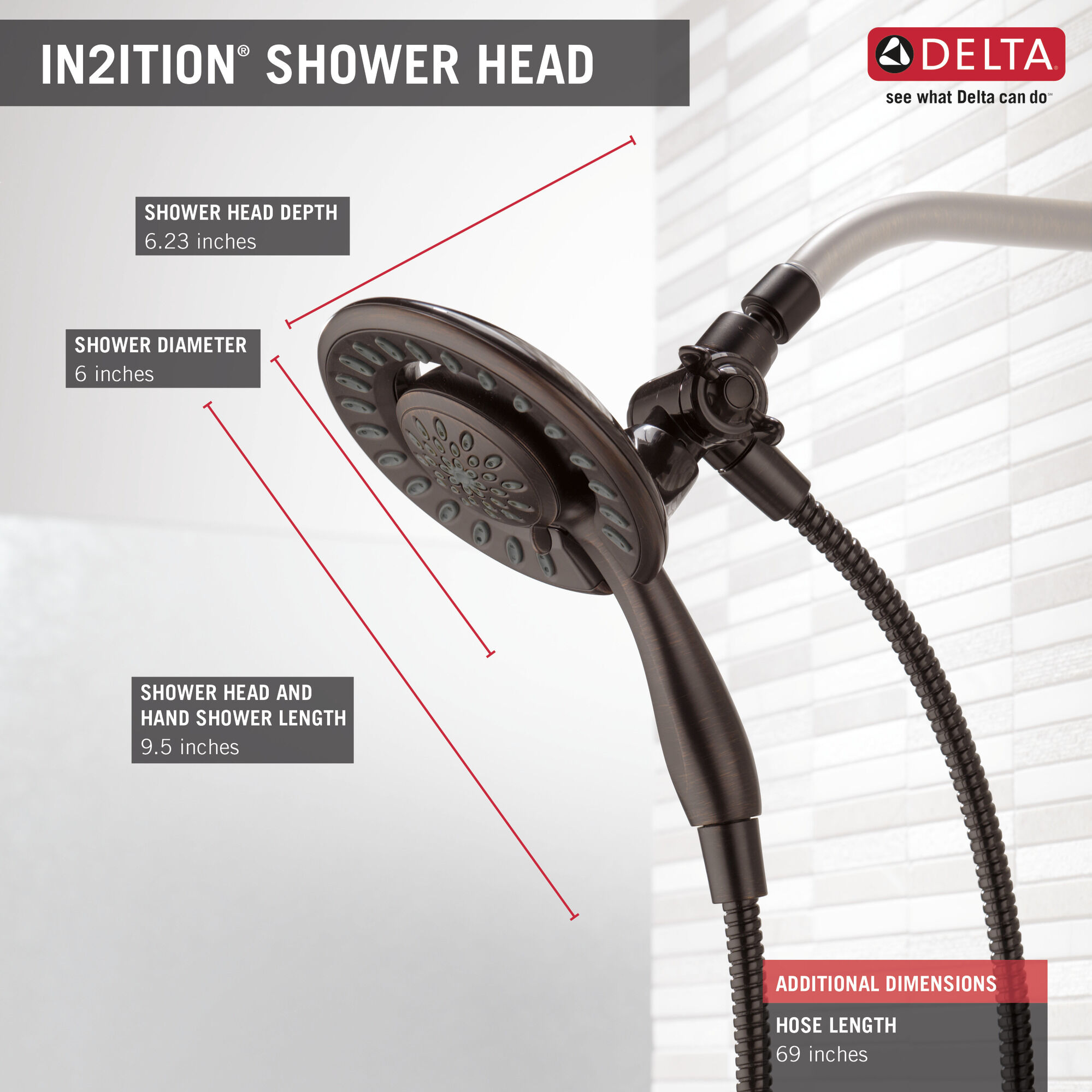 58065-RB In2ition® Душ два в одном с 4 настройками Delta Faucet Universal Showering Венецианская бронза  - Вид №6
