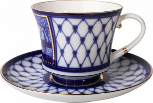 1049133 Императорский фарфоровый завод Чашка чайная с блюдцем "Поцелуев мост" "Банкетная" Фарфор твердый