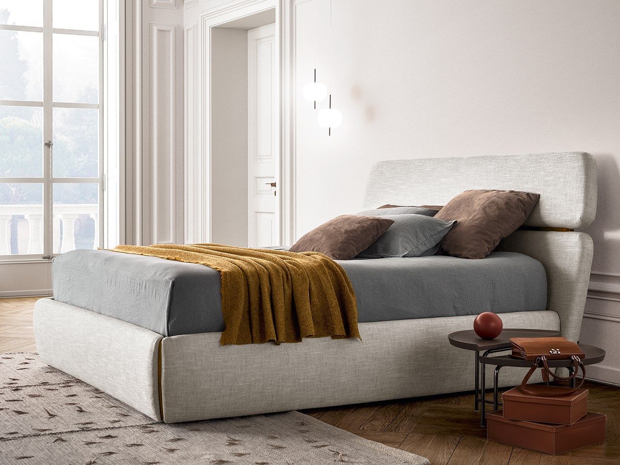 Двуспальная кровать из ткани с высоким изголовьем Pianca RIALTO ARCH-00125810 - Вид №7