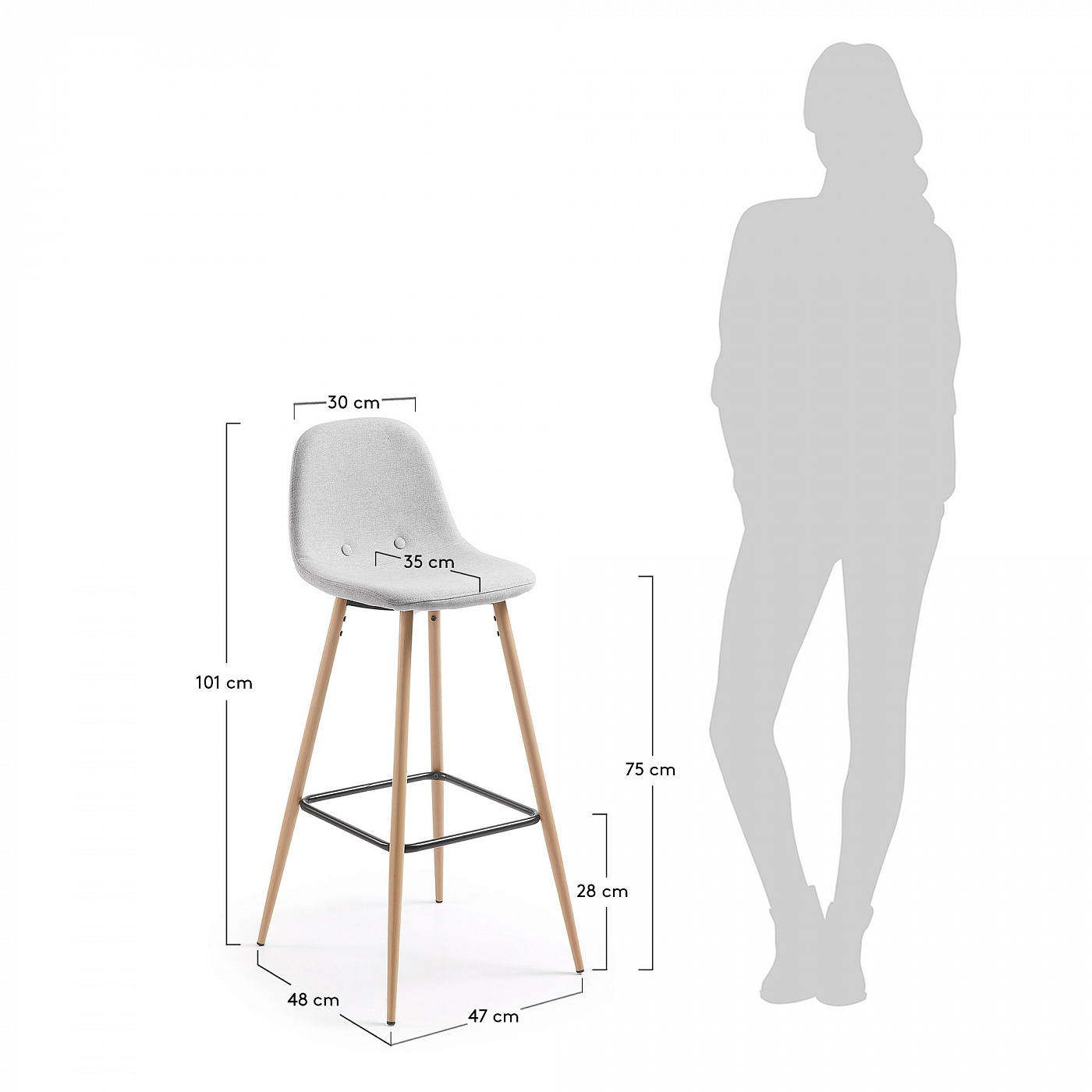 052518 Барный стул светло-серый La Forma Nilson - Вид №3