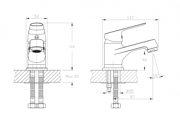 Смеситель для умывальника Rush Yell YE5735-11 , хром 115222 - Вид №1