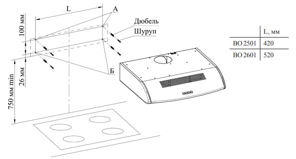 1038995 Вытяжка подвесная Gefest ВО 2601 белый STDN-0059985 - Вид №9