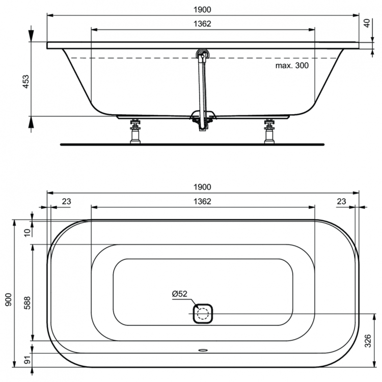 K747301 Овальная встраиваемая акриловая ванна 190X90 см Ideal Standard TONIC II - Вид №2