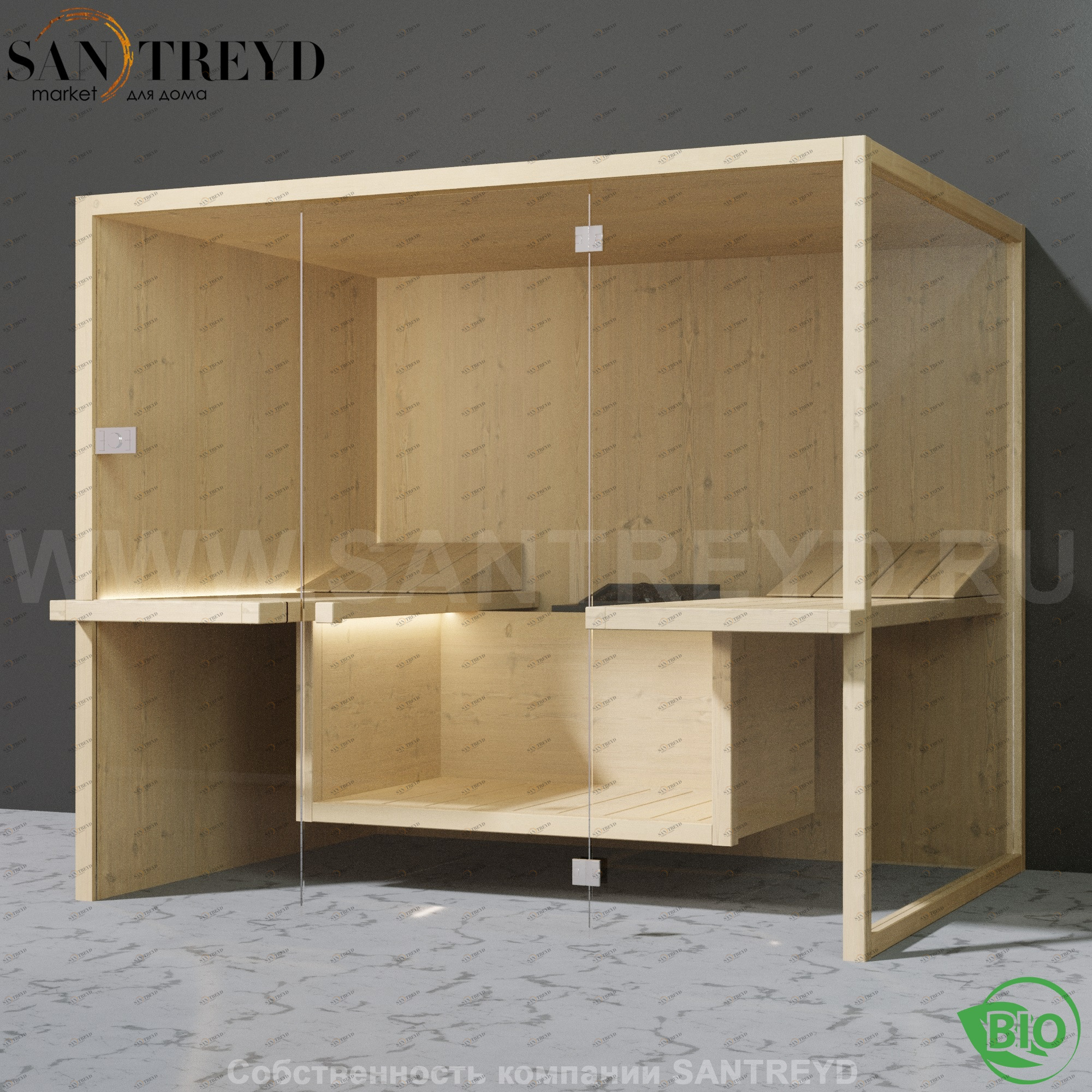 Effegibi AIR BI91100002 Био-сауна. Установка: к стене. Мощность: 12 кВт макс. Размеры: длина 247 см, ширина 182 см. Отделка: осина натуральная.