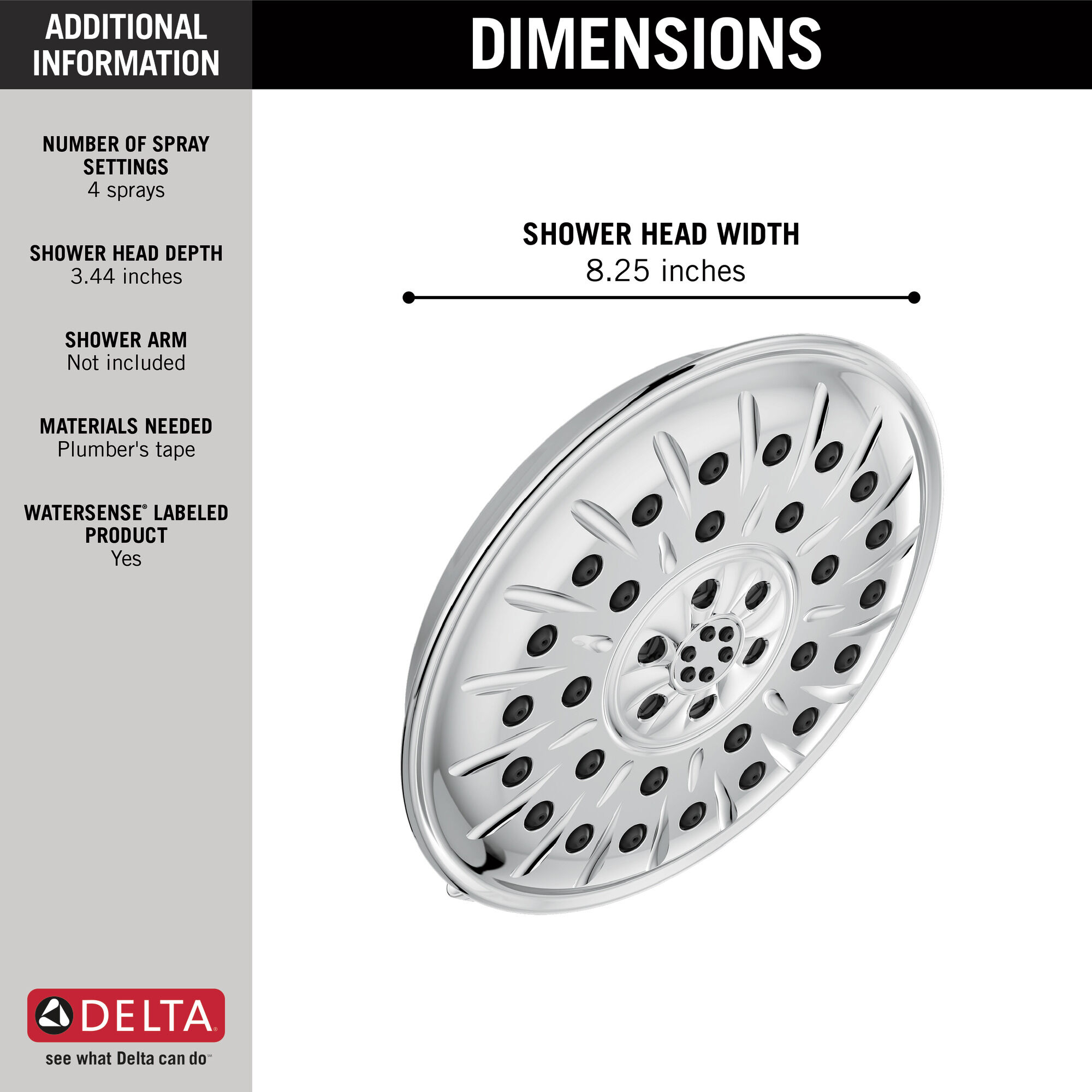 52487 Насадка для душа UltraSoak ™ с 4 настройками Delta Faucet Universal Showering Хром  - Вид №1
