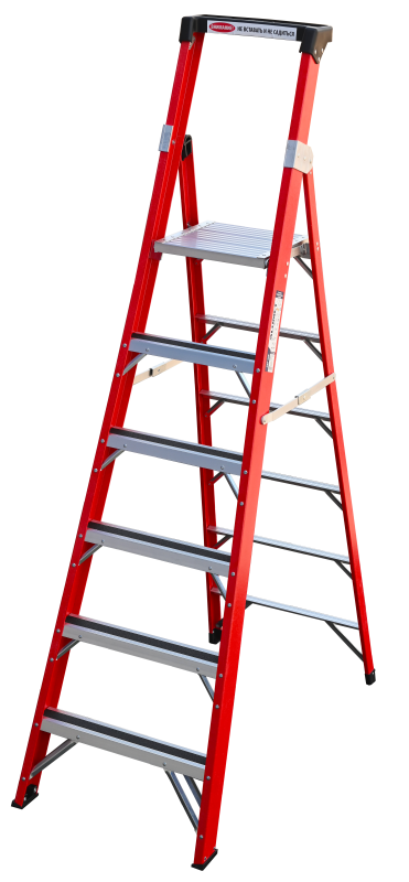 Стремянка FGP206 стеклопластиковая 6 ступеней с лотком для инструмента ALUMET 