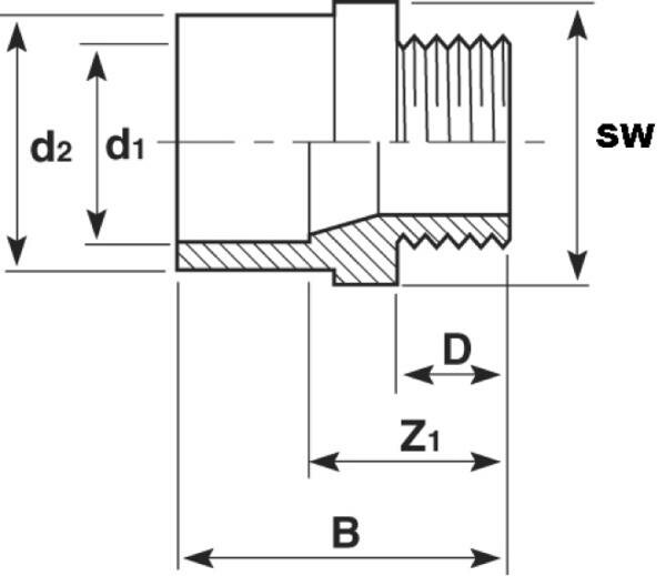 SANIT 142520 Переход гнездо ниппель, АБС, с конической наружной резьбой BSP  - Вид №1