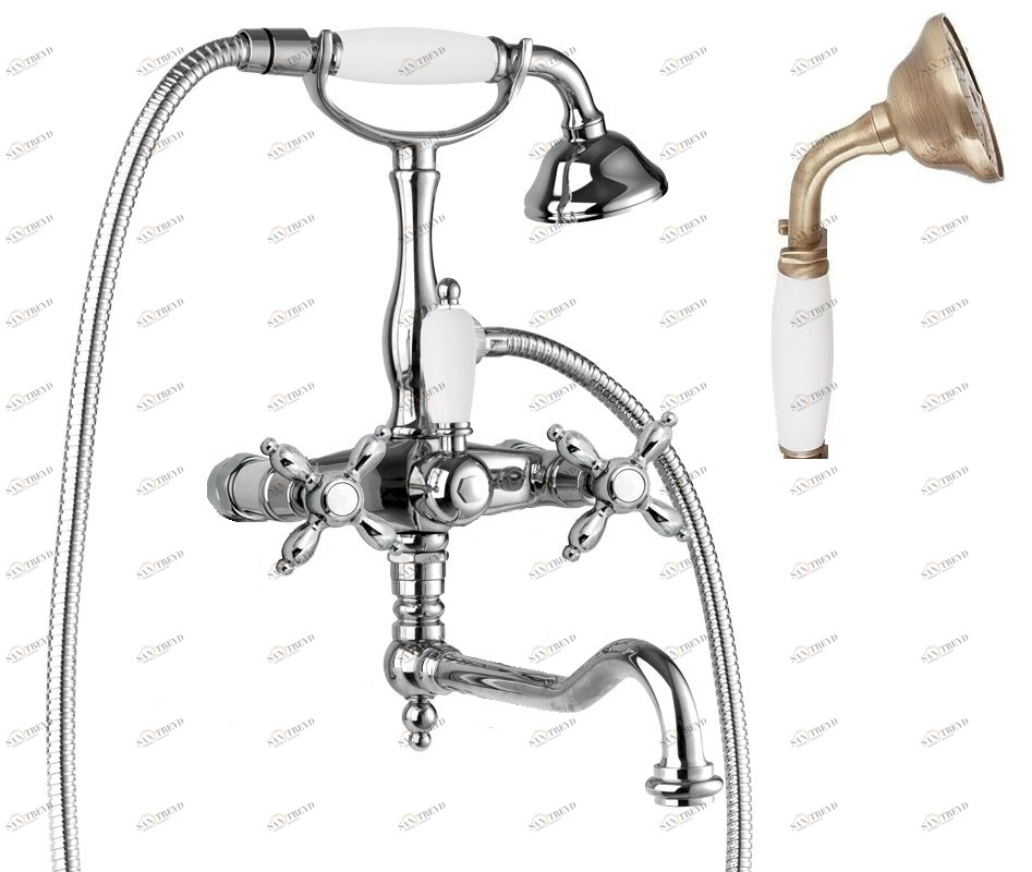 Смеситель для ванны с поворотным изливом с ручным душем, шлангом 150 см CEZARES NOSTALGIA-VDF-02-Bi