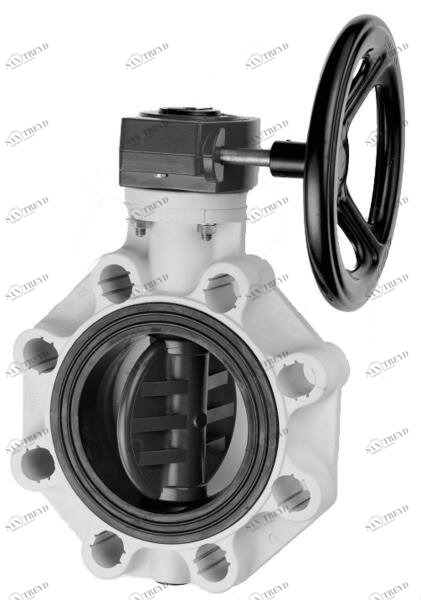 SANIT 852750210722253 Универсальная промышленная / Химико-конец дроссельный клапан FK, PVC-U, механическая коробка передач 