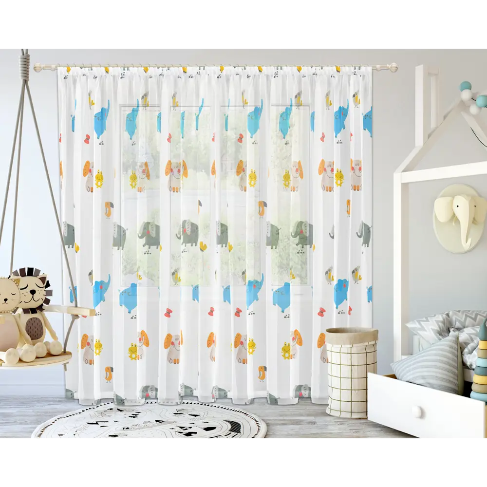 Тюль на ленте Слоники 250x260 см цвет синий GARDEN STLM-2211468 - Вид №4