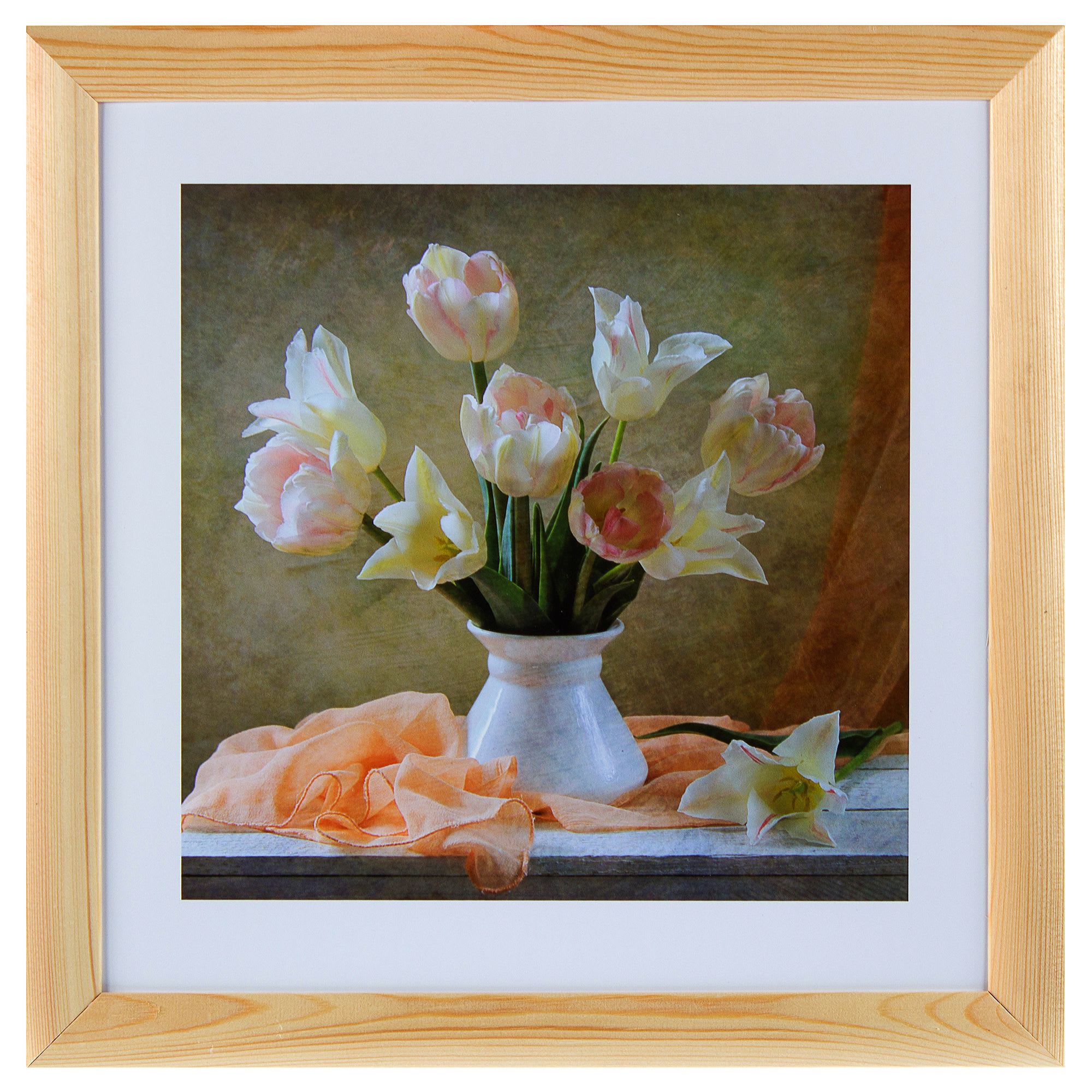 18213426 Постер в раме 40х40 см «Белые тюльпаны» Santreyd 