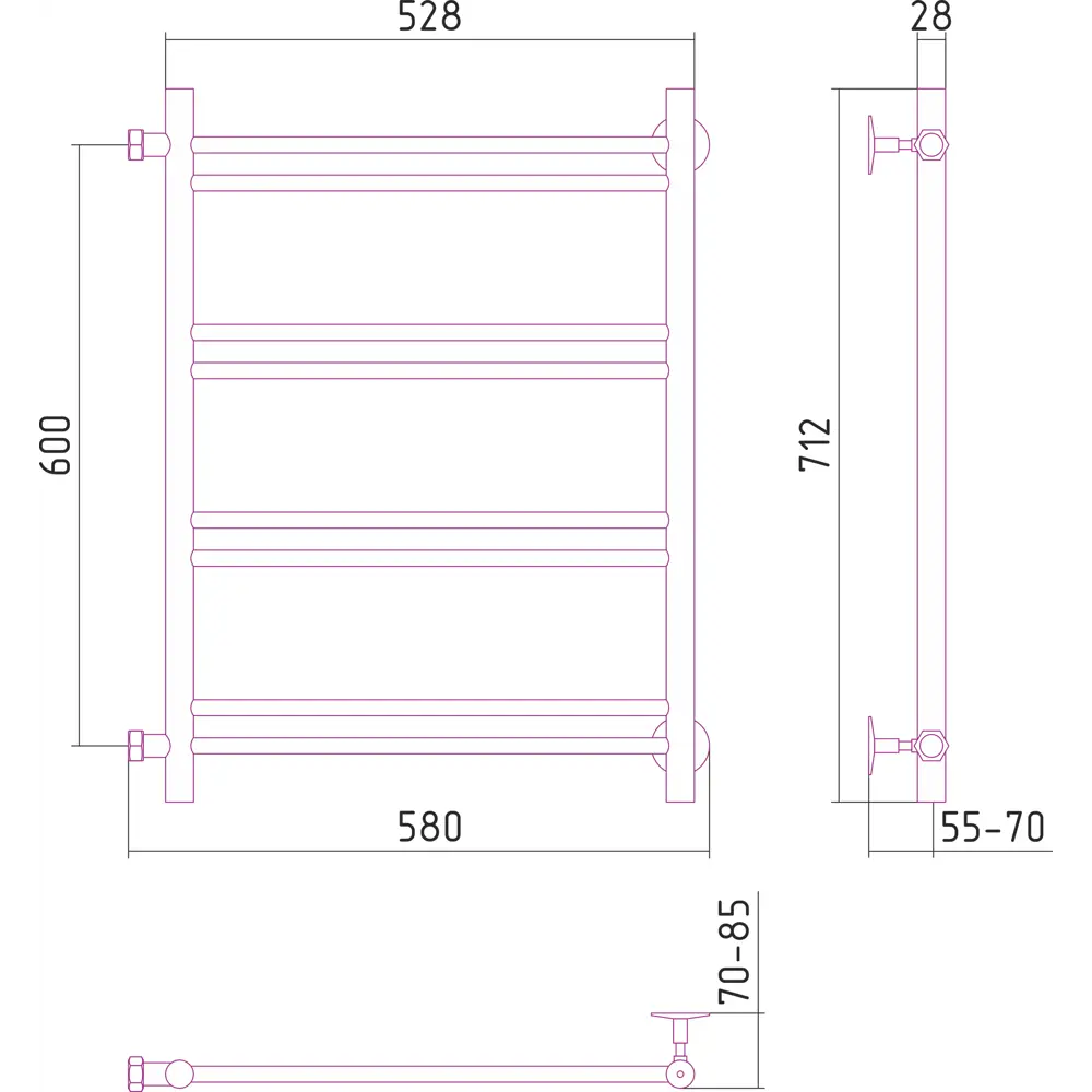 Полотенцесушитель водяной Сунержа ВПС-54ПБ 60x50 см 3/4" нержавеющая сталь STLM-2052893 - Вид №4