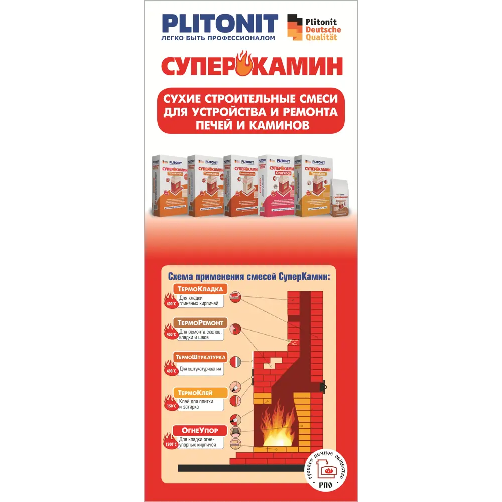 Штукатурка цементная Плитонит СуперКамин белая 25 кг PLITONIT STLM-2081889 - Вид №4