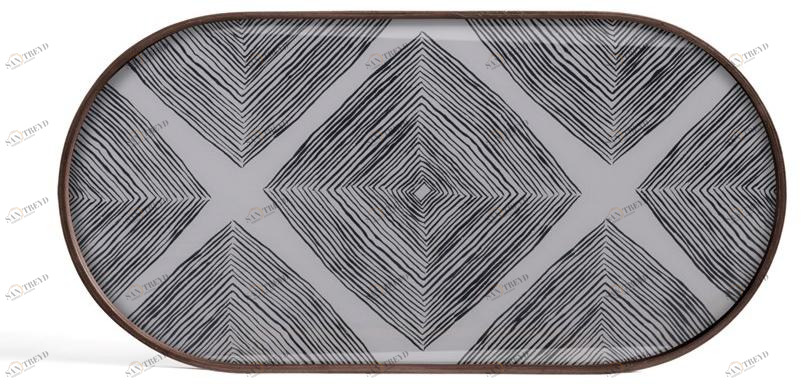 Ethnicraft Овальный поднос из дерева и стекла Linear flow 20916