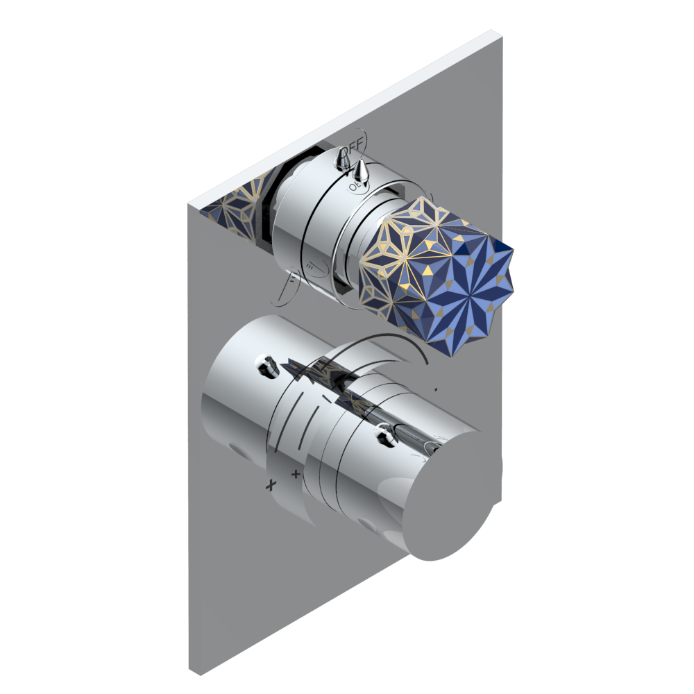 U2L-5500BE Ручка регулировки и маховик 2-канального переключателя для термостатического смесителя арт. 5500AE Thg-paris Nihal porcelaine bleue Хром U2L 5500BE  A02 CAT.A