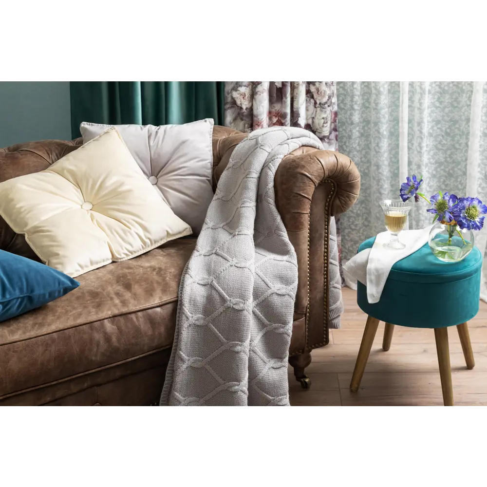 Подушка с пуговицей Бархат 43x43 см цвет серый LINEN WAY STLM-2091906 - Вид №8