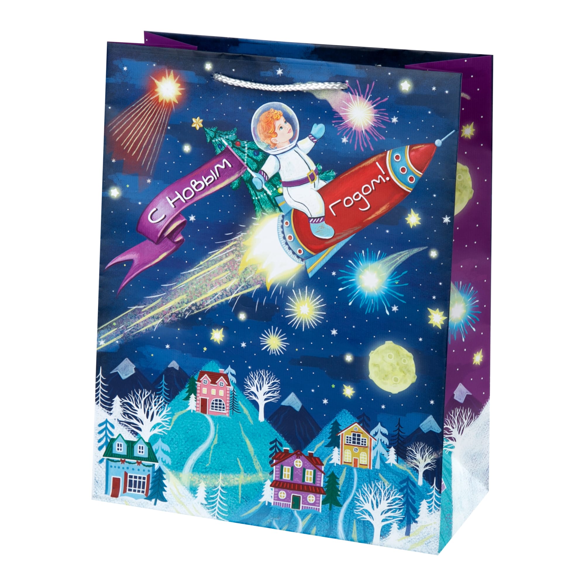 82801946 Пакет подарочный «На ракете» 26x32 см Santreyd 