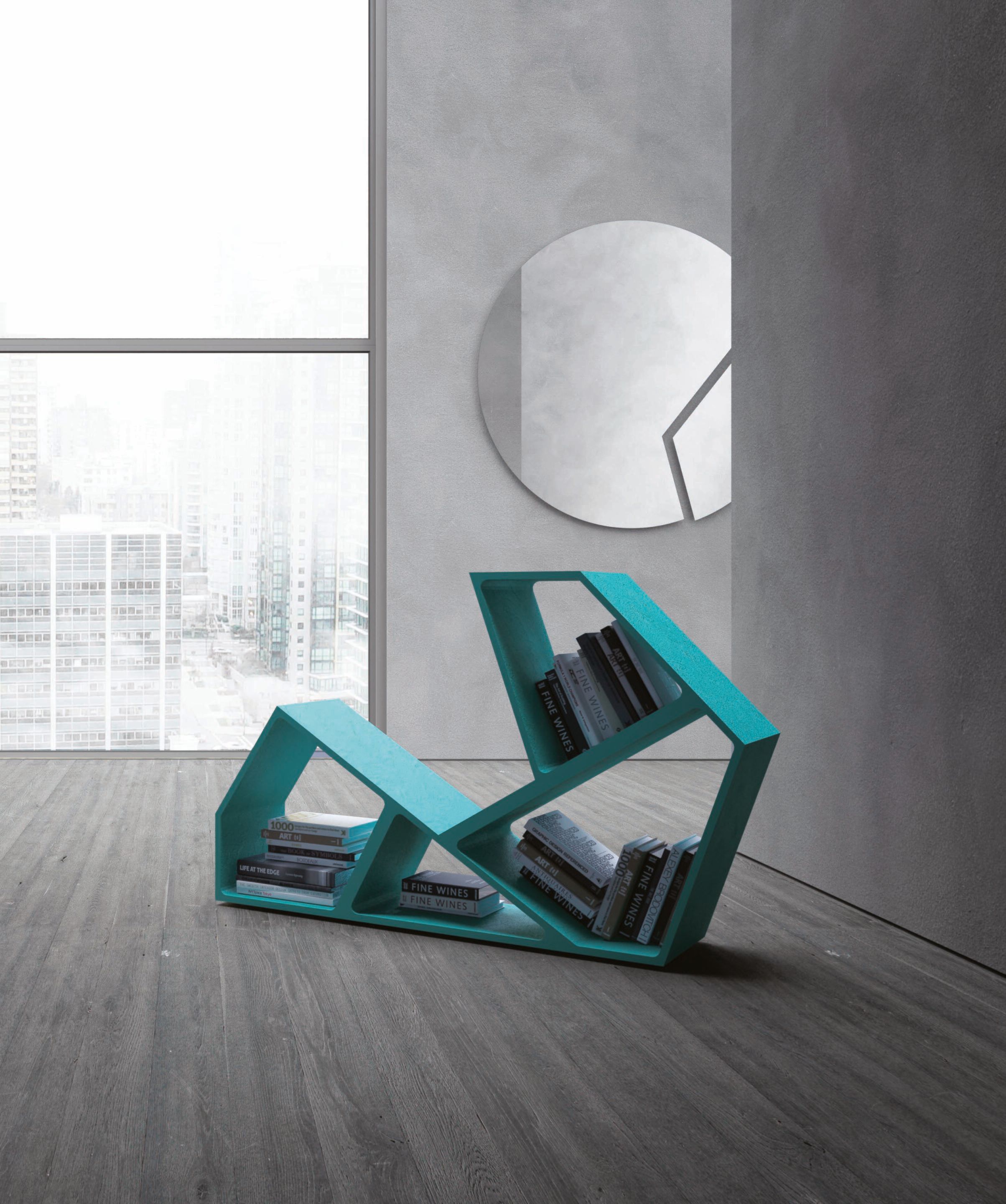 Двухсторонний книжный шкаф из лакированного бетона Voltan 555 ARCH-00092701 - Вид №1