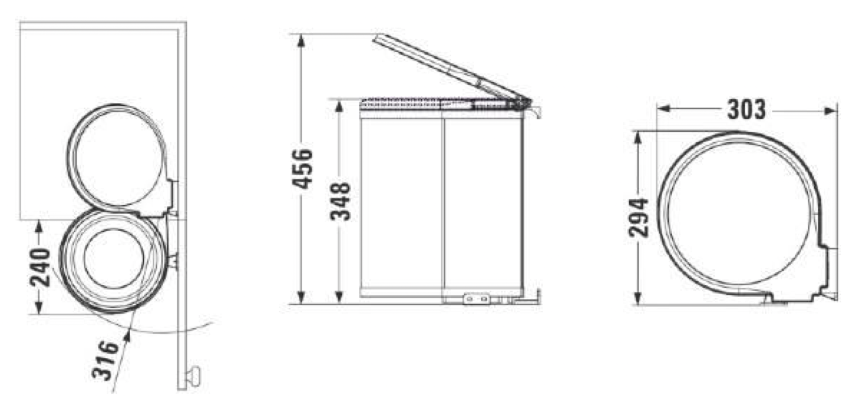 Ведро для мусора на дверцу шкафа Delta 350/13 Black NAVAKO 10004 - Вид №2