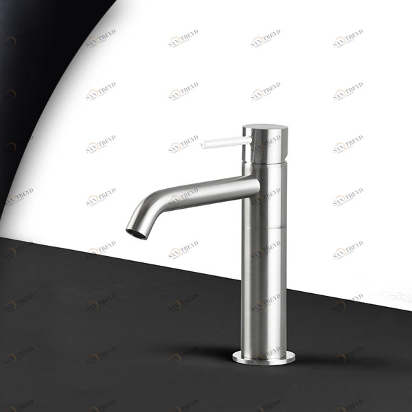 Смеситель для раковины сталь матовая с белой ручкой Toki Radomonte TKS2SCIL11