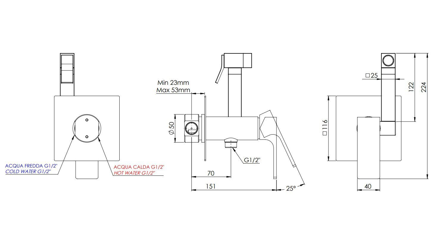 Встраиваемый смеситель для душа с ручным душем Rubinetterie Mariani Rebel ARCH-00022506 - Вид №2