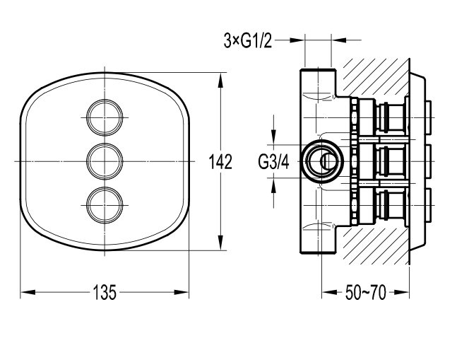 Встраиваемый 3-х позиционный кнопочный переключатель Cezares GLOBO-F-DEV3-B-01 - Вид №1