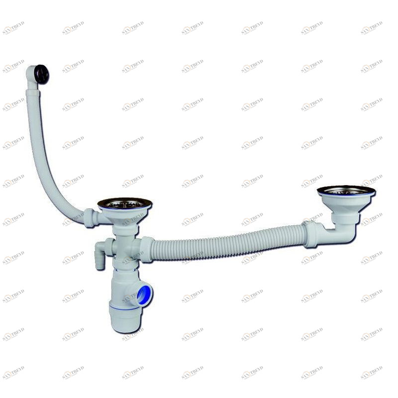 Сифон "Элит" (30987004) для 2-ой разноур.мойки 112мм, отвод.для стиральной машины и круглым перелив. 30987004 Santreyd 
