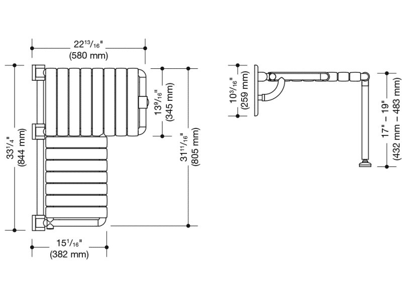 801.51US331S Сиденье для душа складное Г-образное (ada) HEWI USA Produkte  - Вид №2