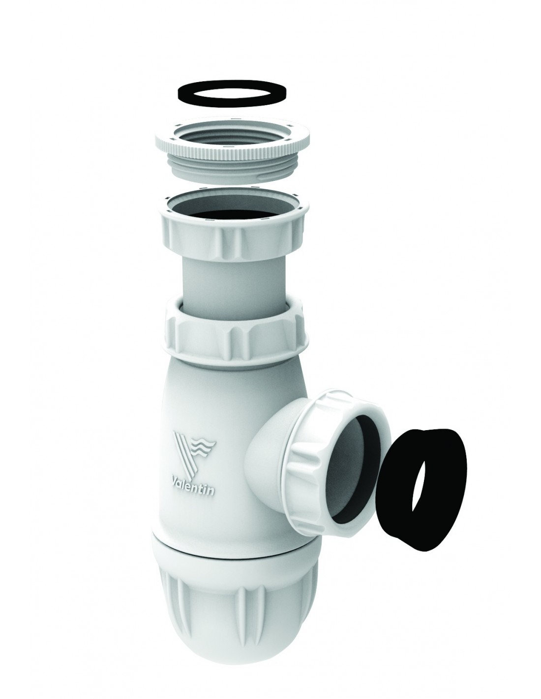 750800 001 00  Сифон для умывальника или раковины, вход 1 "1/2 или 1" 1/4, выход Д. 32 мм или Д. 40 мм, регулируемая высота, NF, белый Valentin Белый 