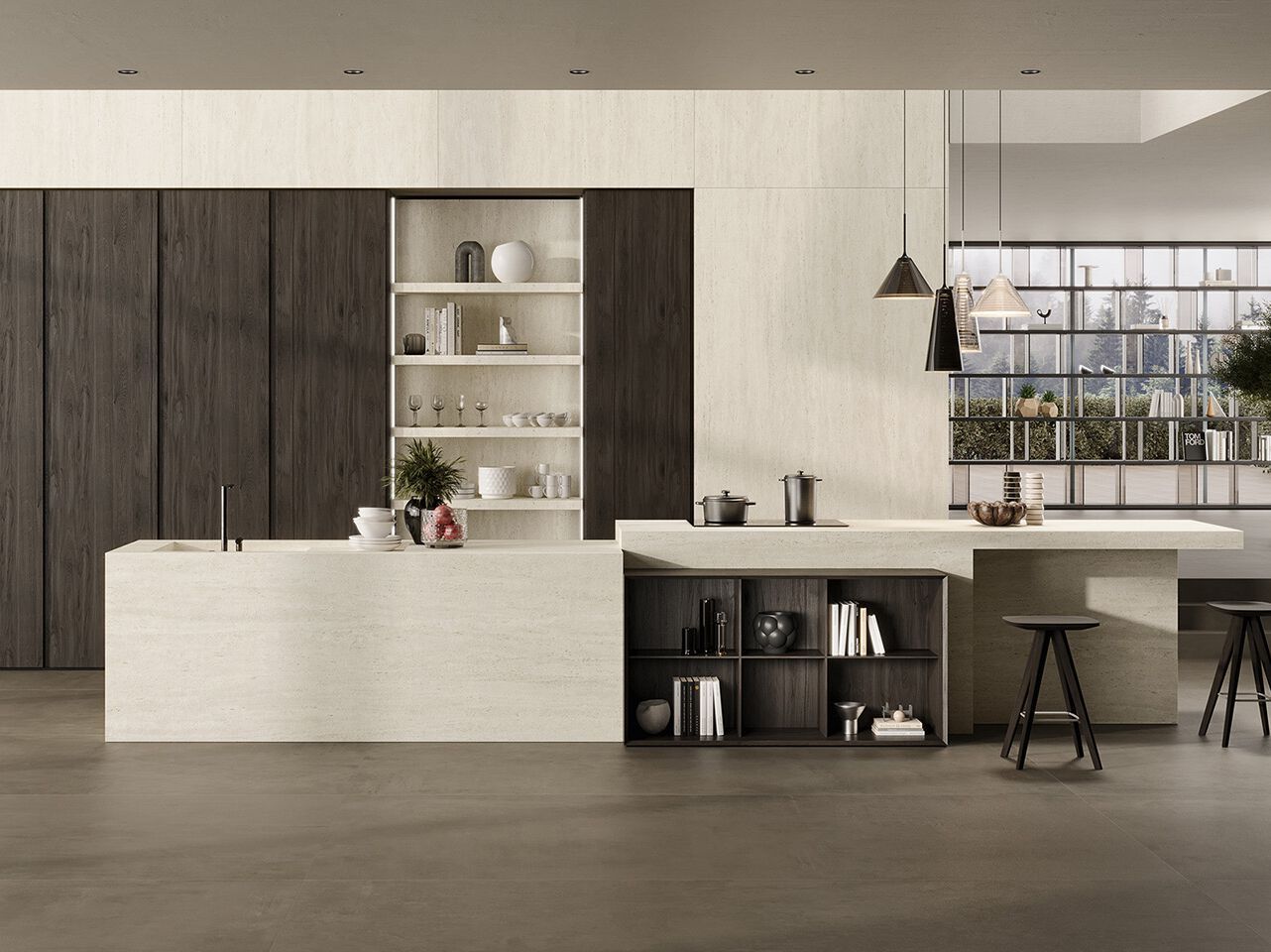 Керамогранит с мраморным эффектом Atlas Plan TRAVERTINO WHITE ARCH-00048195