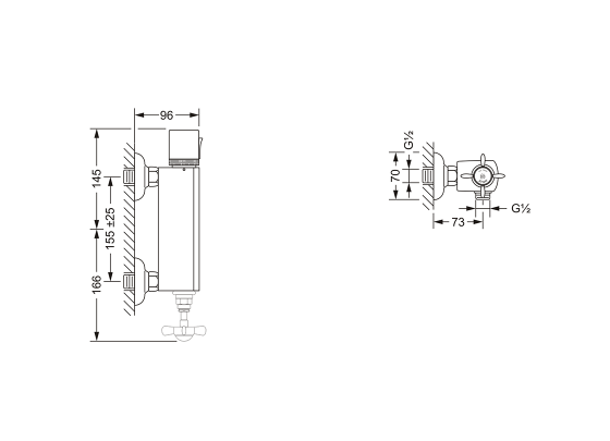Термостатический смеситель ½", настенный монтаж JOERGER Serie 1909 629.20.250.000 - Вид №1