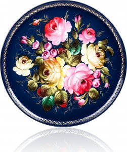 10618041 Жостовская фабрика декоративной росписи Поднос 32см НХПР "В центре вселенной" Сталь