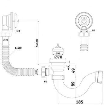 Сифон АНИ для ванны с выпуском 1 1/2", с переливом 40мм E150 АНИ пласт 7190 - Вид №1