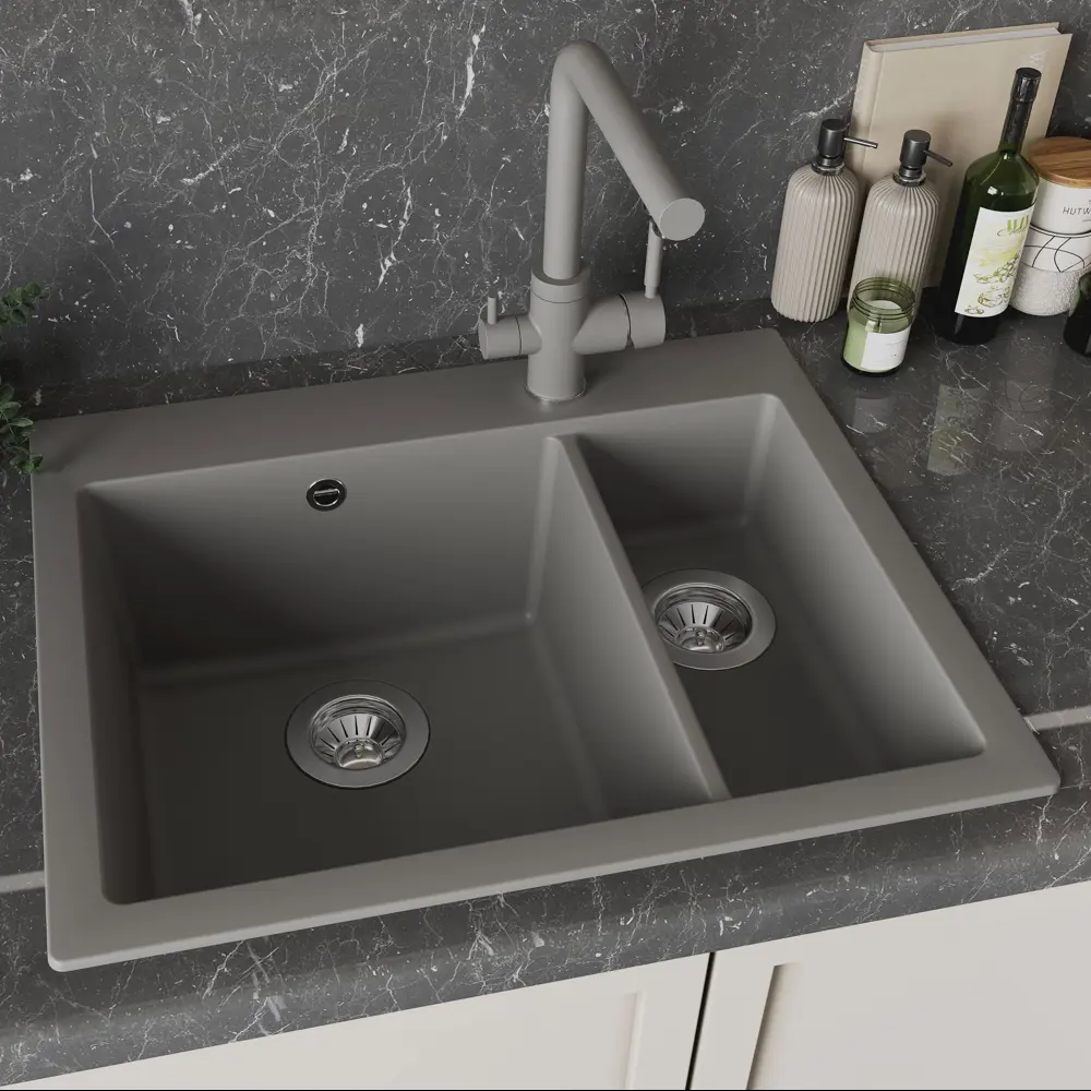 Мойка для кухни врезная KONSENSA 51x62 см глубина чаши 20 см кварц цвет серый 89426717 STLM-2192655 Lm 62x51 - Вид №8