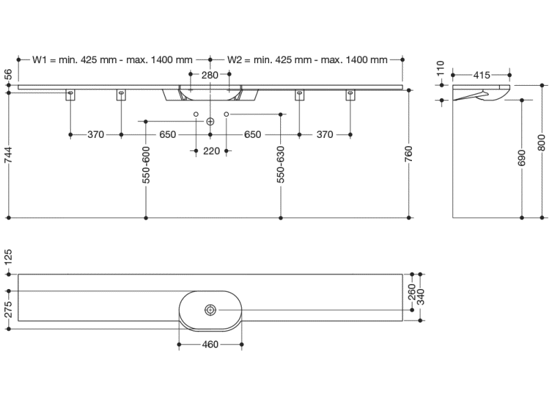 950.11.220S Умывальник различной длины HEWI Waschtische  - Вид №1