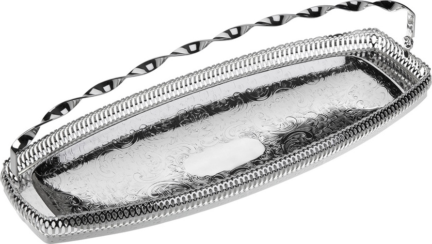 10613118 Queen Anne Блюдо для хлеба с ручкой Queen Anne с бортом 40х15см, сталь, посеребрение Сталь нержавеющая с посеребрением 