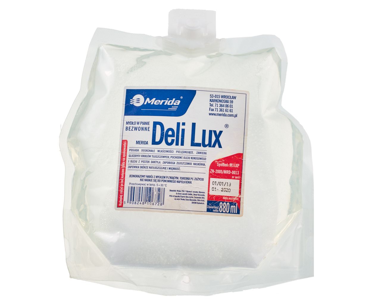 M11XP Пенное мыло DELI LUX БЕЗ ЗАПАХА, одноразовый сменный блок, 880 мл, без отдушек Merida 