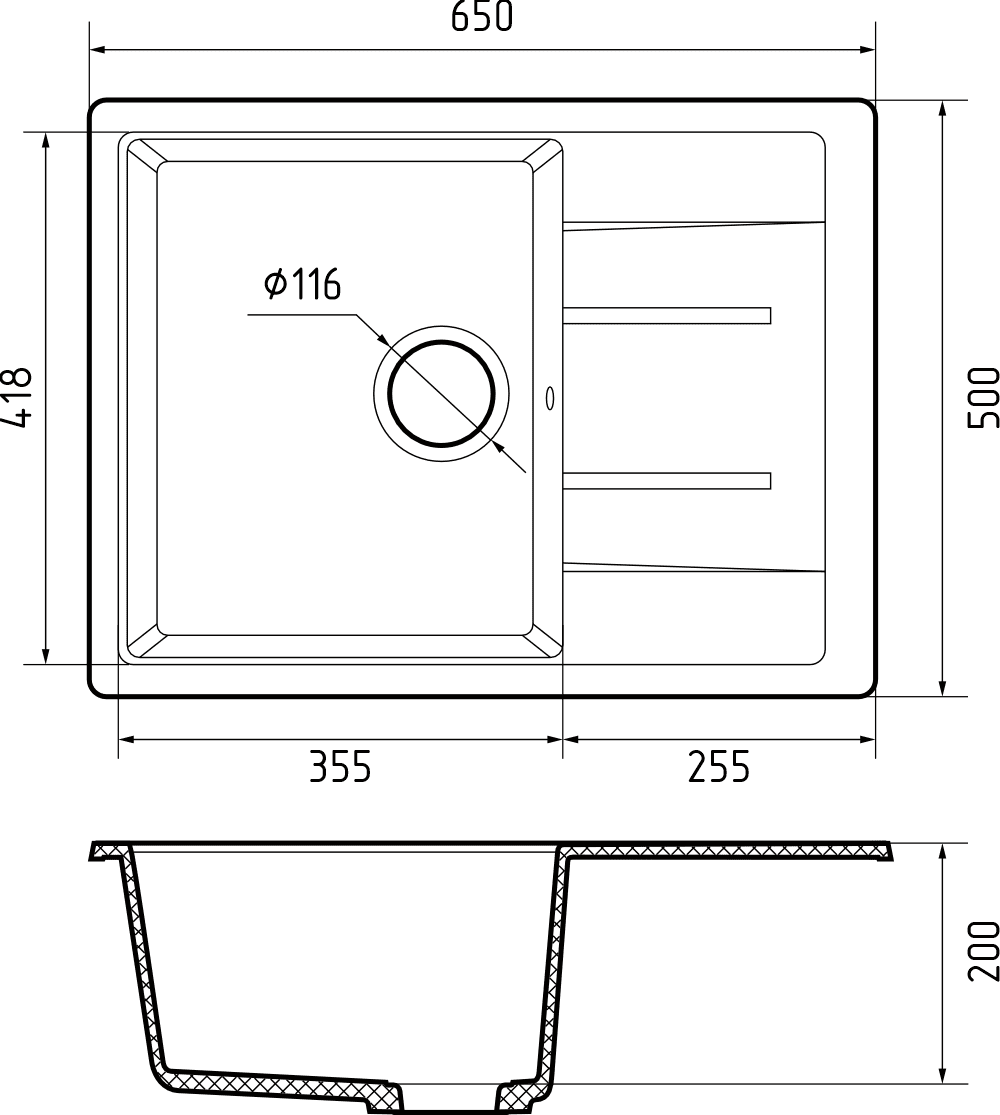 Кухонная мойка Q-650L GRANFEST QUADRO - Вид №1